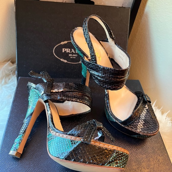PRADA black snake leather twist knot block sandals heels ✨ - Picture 13 of 16